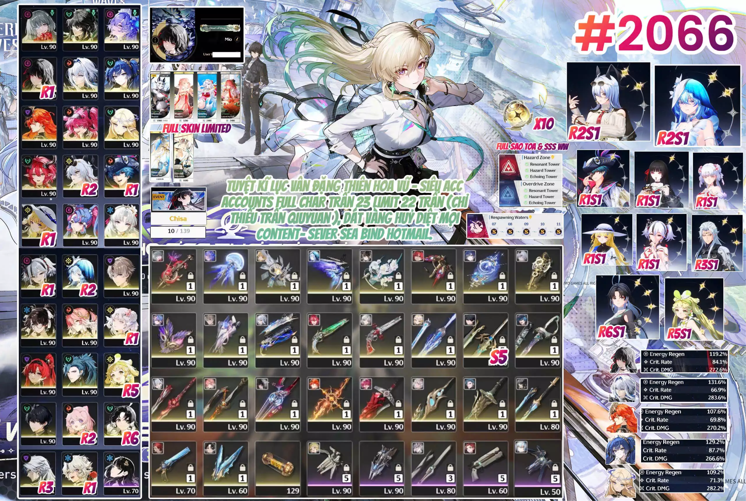 [ #2066 23 limit 22 trấn (thiếu đúng trấn Qiuyuan) Full char kèm quả Zani premium C2, C1 dát kim cương.  👉Banner limit 10 trang kèm nhiều content ấn là nổ char 3.0 ]